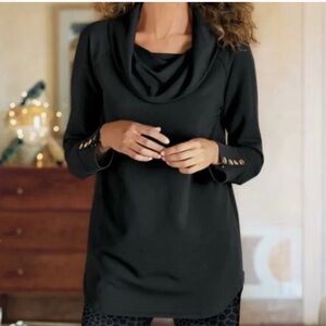Soft Surroundings Tunic Womens Black Valerie Tunic Top Cowl Neck Pullover Sz:S